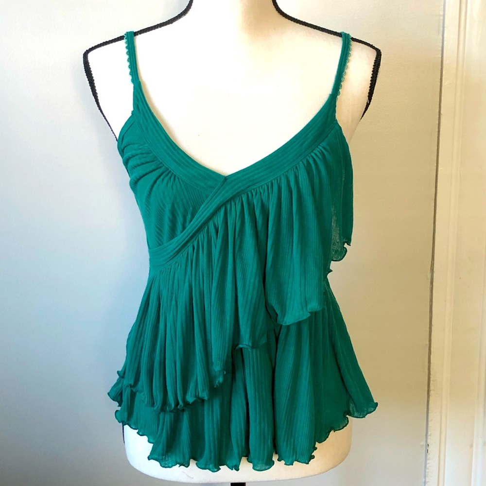 Free People | Green Ruffle Flowy Tank Top